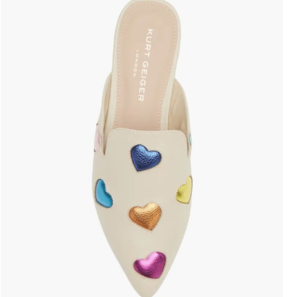 KURT GEIGER LONDON Women's Otter Love Heart Metallic Embossed Pointed Toe Mules - Picture 3 of 3